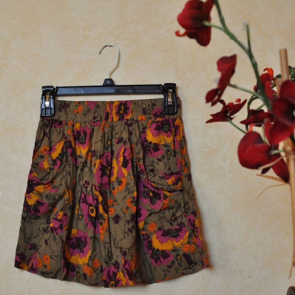 Vintage Floral Print A-Line Skirt